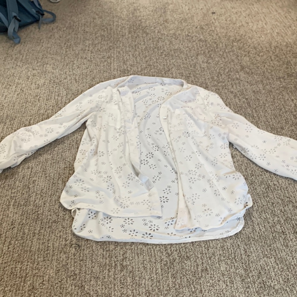 white cutout button up